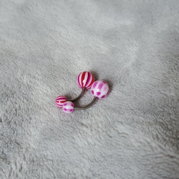 Set of 2 plastic and surgical steel pink, purple and white navel belly rings - Picture 3 of 4